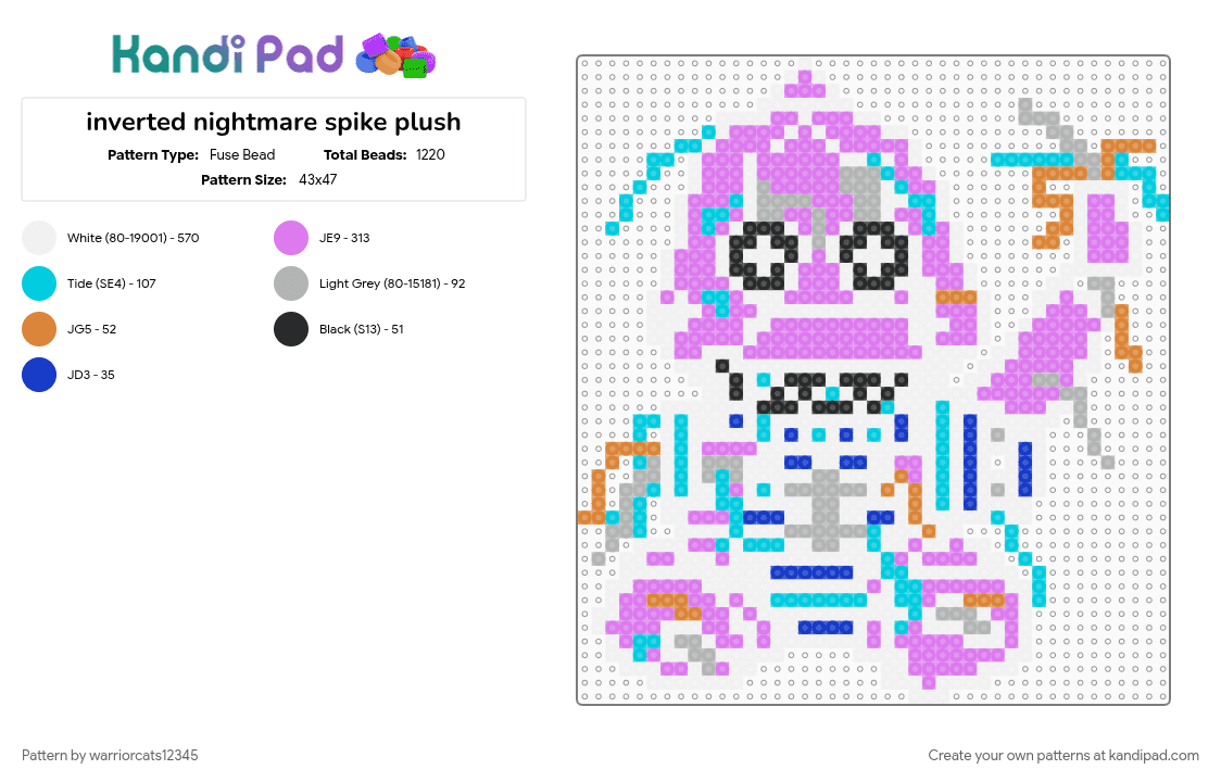 inverted nightmare spike plush - Fuse Bead Pattern by warriorcats12345 on Kandi Pad - pink, white