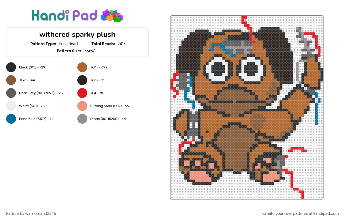 withered sparky plush - Fuse Bead Pattern by warriorcats12345 on Kandi Pad - tan
