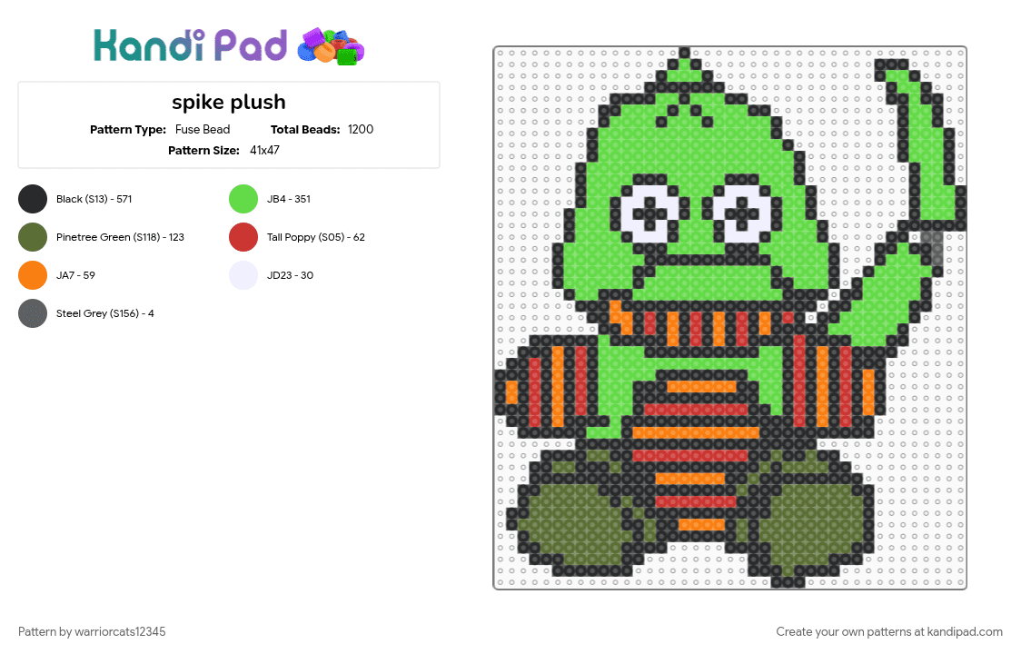 spike plush - Fuse Bead Pattern by warriorcats12345 on Kandi Pad - black, gold, green