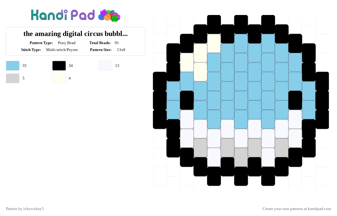 the amazing digital circus bubble keychain - Pony Bead Pattern by ickyvickey5 on Kandi Pad - light blue,white