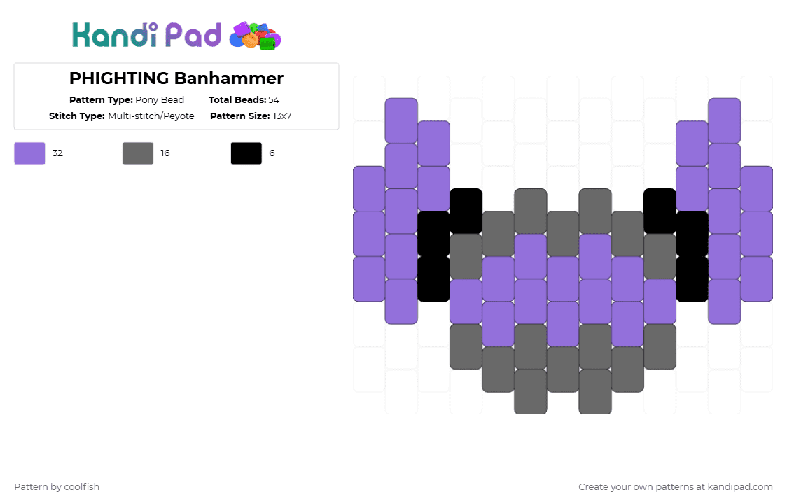 PHIGHTING Banhammer - Pony Bead Pattern by coolfish on Kandi Pad - gray,purple,phighting,cotdgrayscale