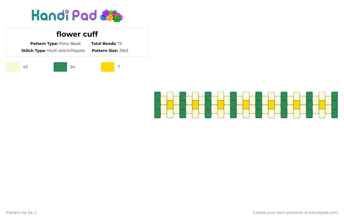 flower cuff - Pony Bead Pattern by lia_z on Kandi Pad - green