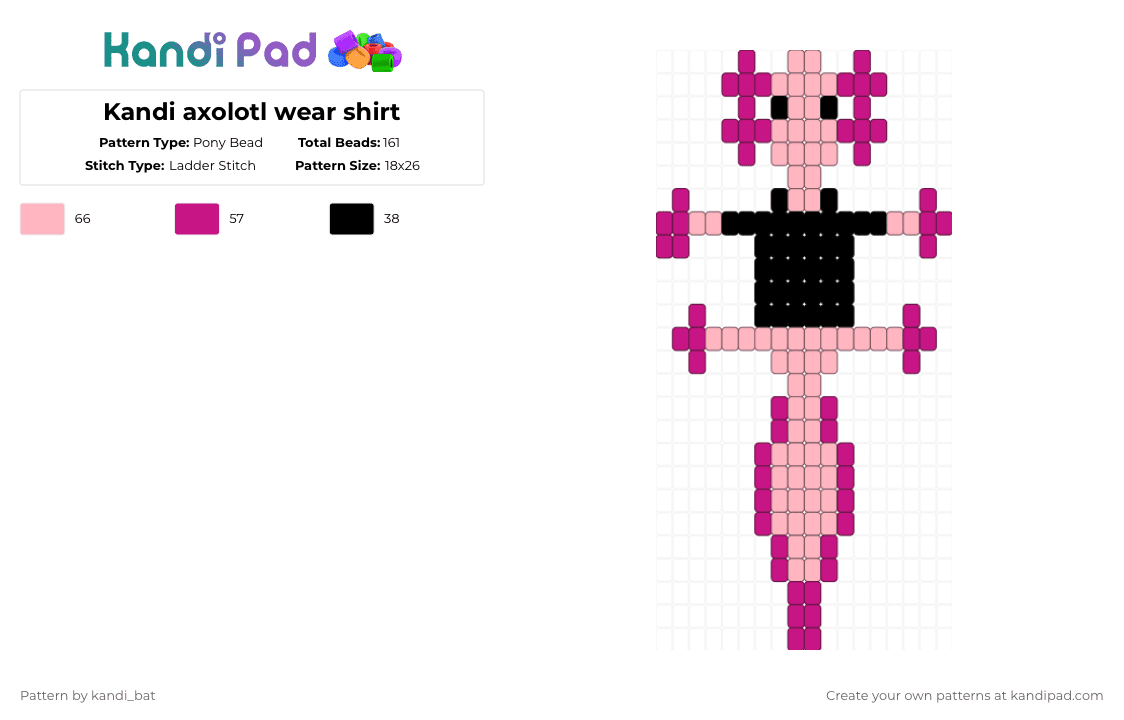 Kandi axolotl wear shirt - Pony Bead Pattern by kandi_bat on Kandi Pad - pink