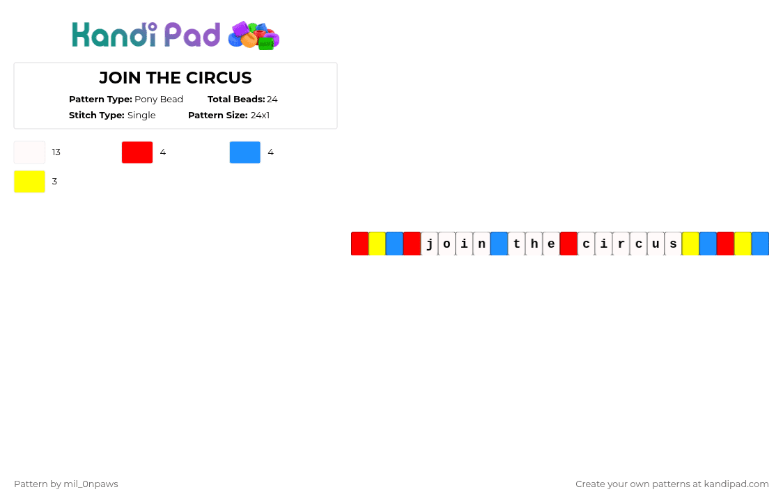 JOIN THE CIRCUS - Pony Bead Pattern by mil_0npaws on Kandi Pad - white,red,light blue
