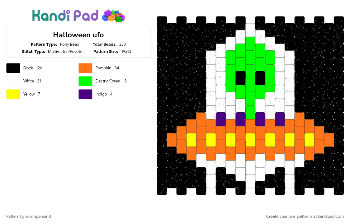 Halloween ufo - Pony Bead Pattern by ariampersand on Kandi Pad - black, green, orange