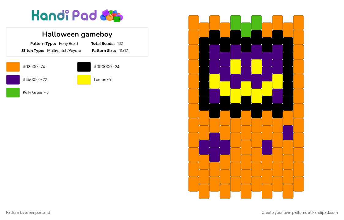 Halloween gameboy - Pony Bead Pattern by ariampersand on Kandi Pad - orange