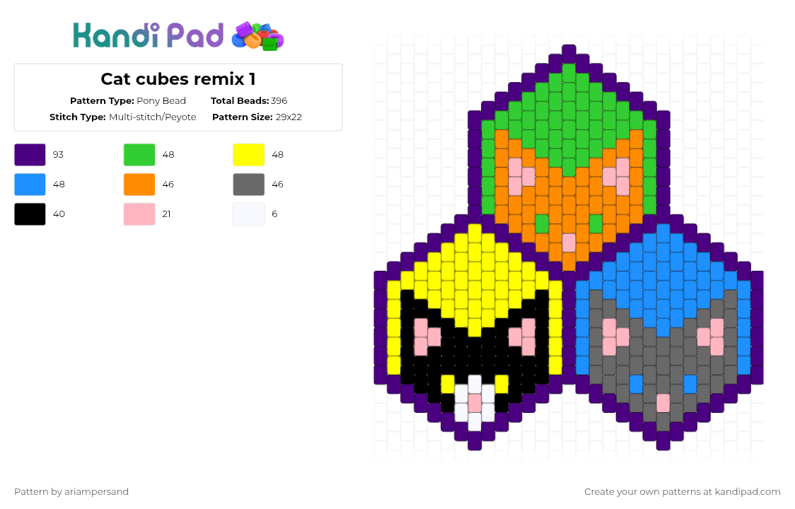 Cat cubes remix 1 - Pony Bead Pattern by ariampersand on Kandi Pad - purple,green,gray,colorful