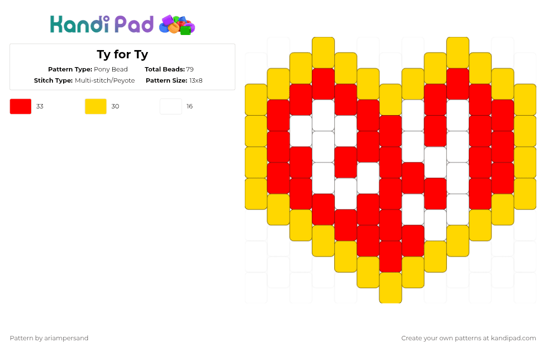 Ty for Ty - Pony Bead Pattern by ariampersand on Kandi Pad - yellow,red