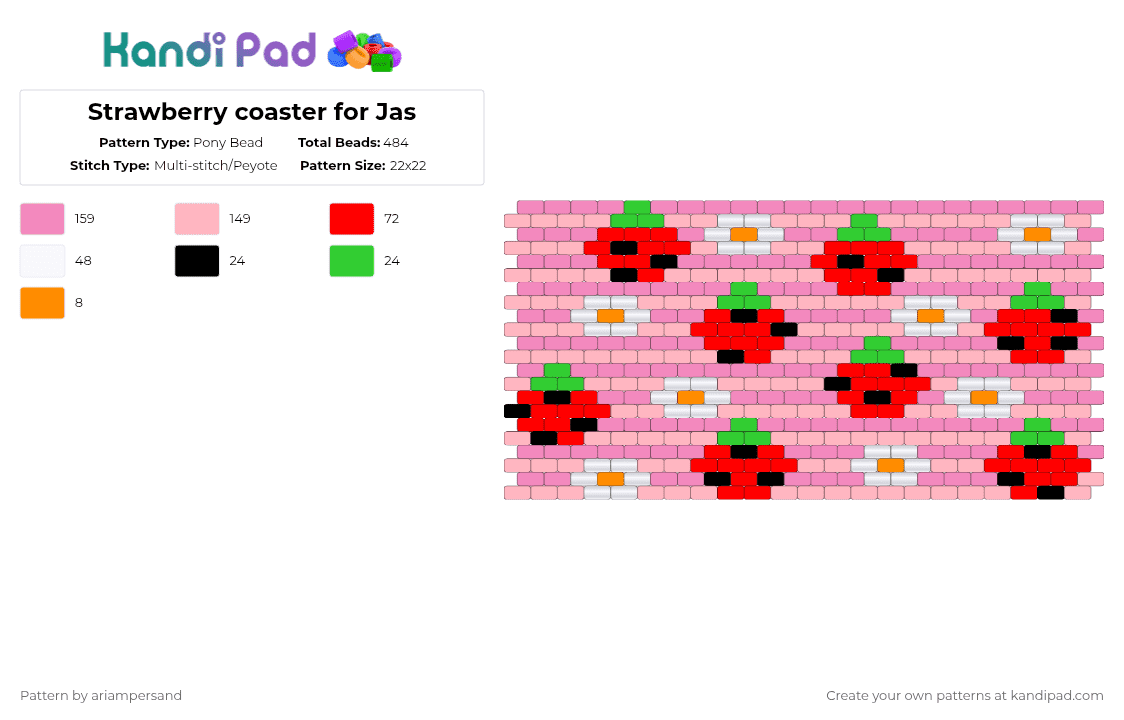 Strawberry coaster for Jas - Pony Bead Pattern by ariampersand on Kandi Pad - pink