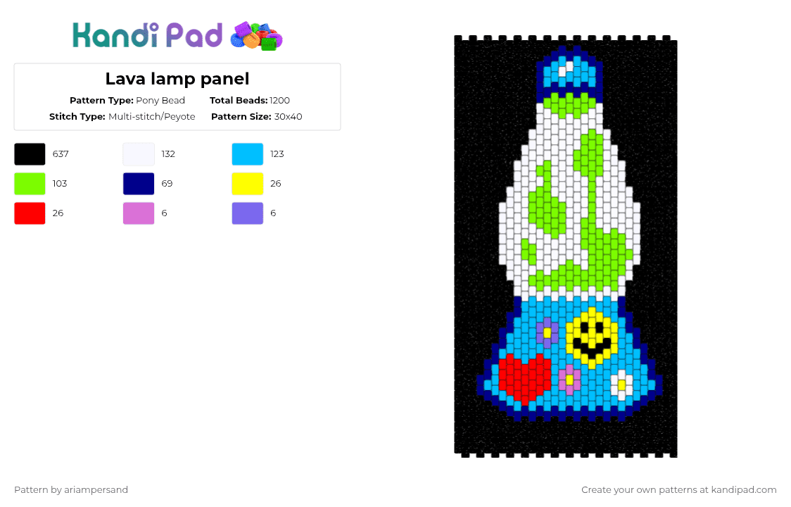 Lava lamp panel - Pony Bead Pattern by ariampersand on Kandi Pad - black,purple,light blue,green