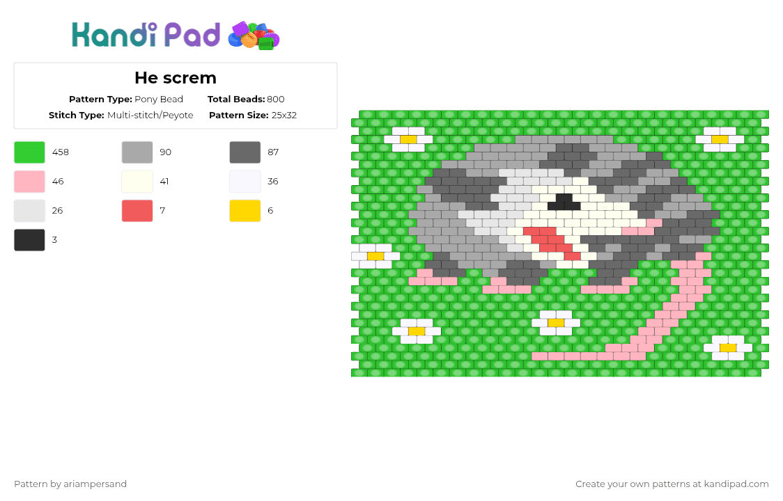 He screm - Pony Bead Pattern by ariampersand on Kandi Pad - green