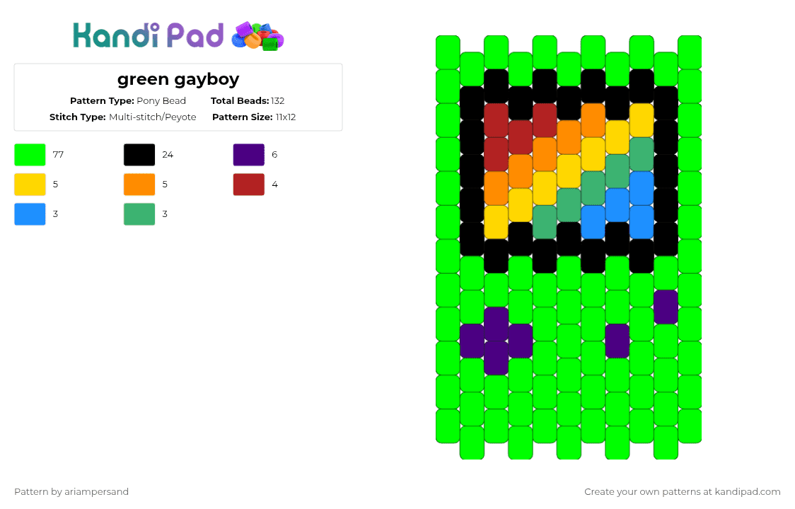 green gayboy - Pony Bead Pattern by ariampersand on Kandi Pad - green