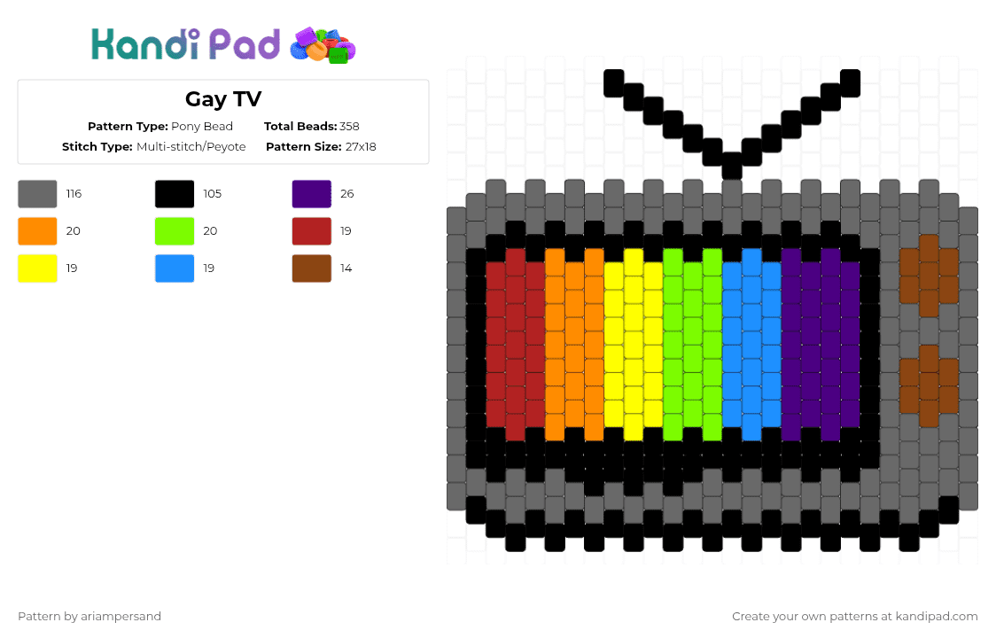 Gay TV - Pony Bead Pattern by ariampersand on Kandi Pad - gray,red