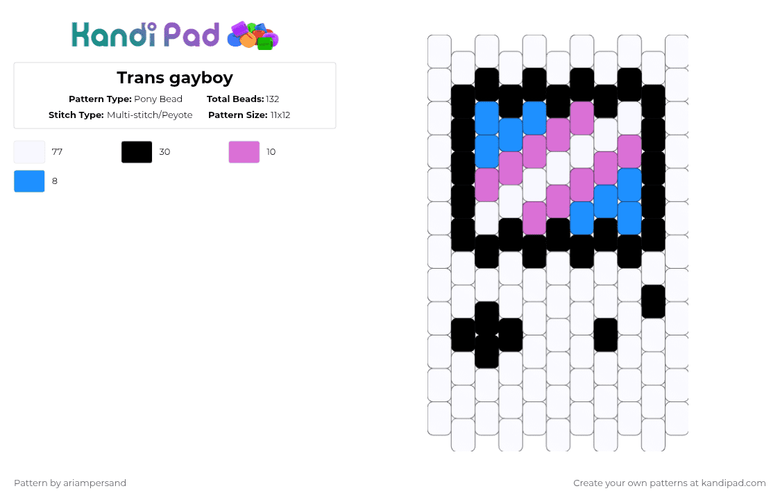 Trans gayboy - Pony Bead Pattern by ariampersand on Kandi Pad - white,light blue,pink