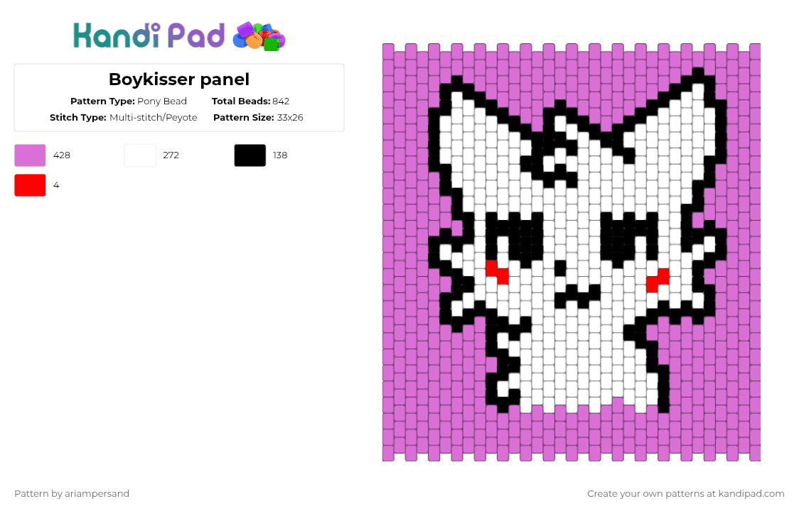 Boykisser panel - Pony Bead Pattern by ariampersand on Kandi Pad - pink
