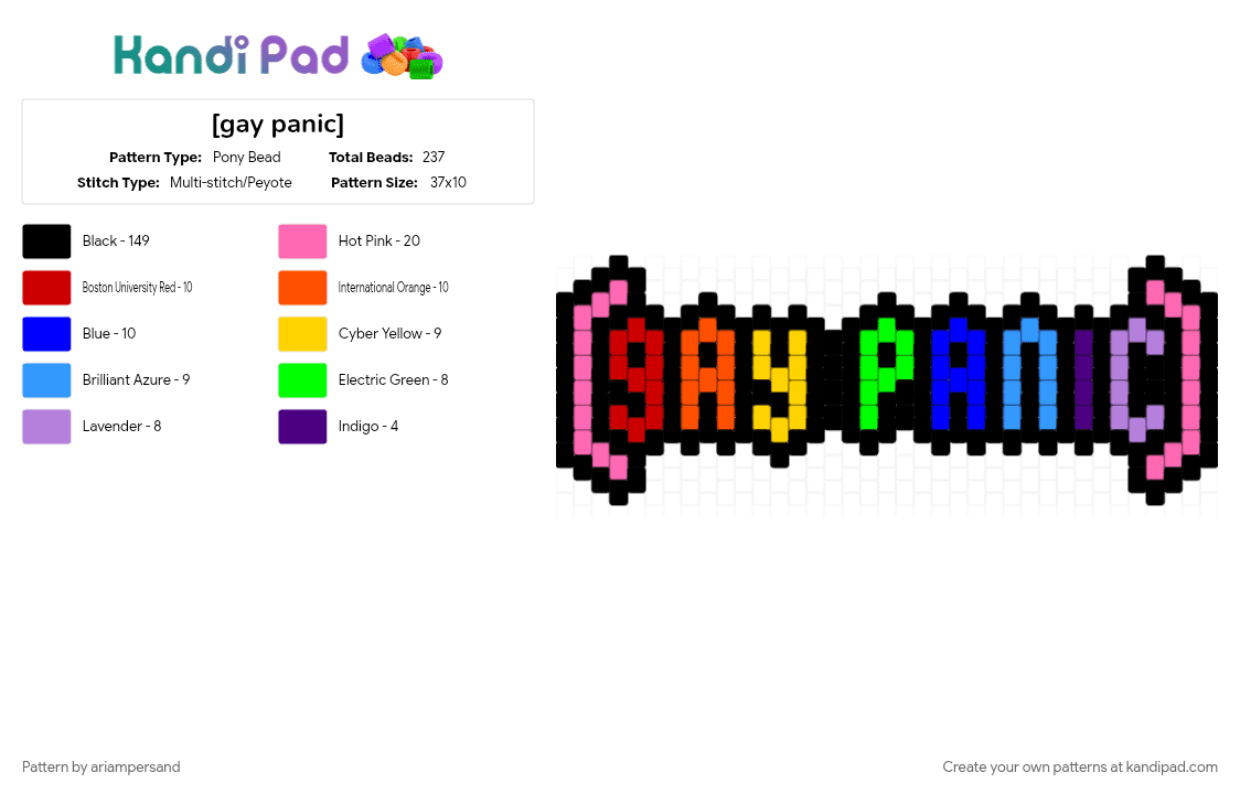 [gay panic] - Pony Bead Pattern by ariampersand on Kandi Pad - black, pink, purple