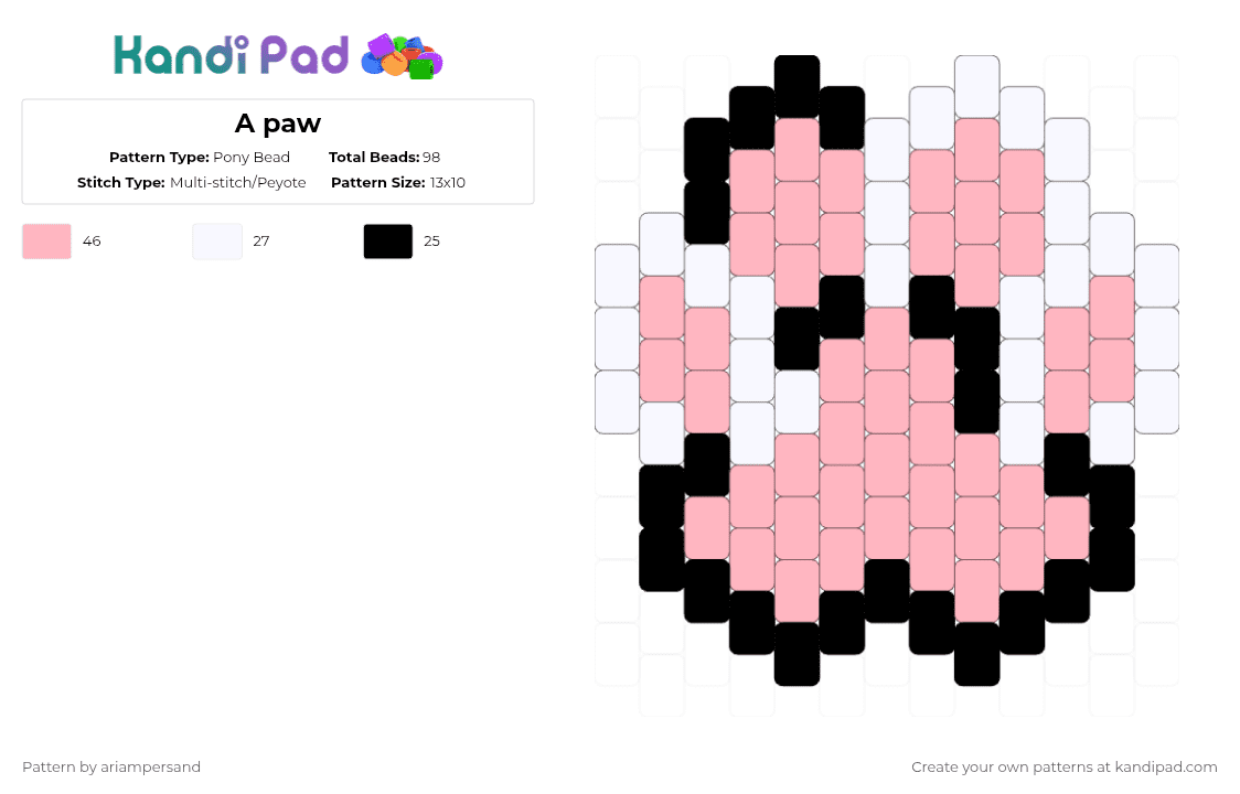 A paw - Pony Bead Pattern by ariampersand on Kandi Pad - white,pink