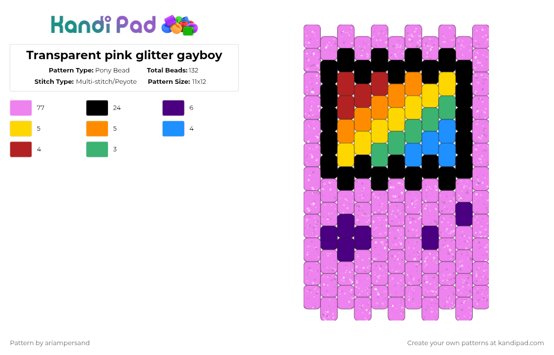 Transparent pink glitter gayboy - Pony Bead Pattern by ariampersand on Kandi Pad - pink