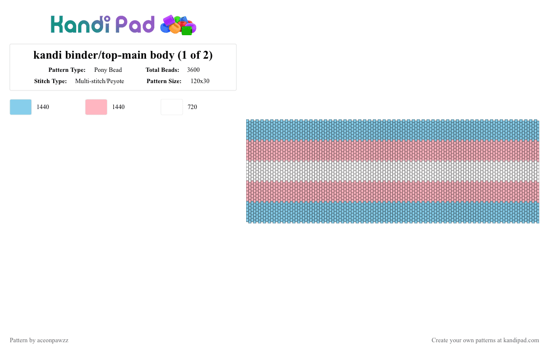 kandi binder/top-main body (1 of 2) - Pony Bead Pattern by aceonpawzz on Kandi Pad - light blue,pink,trans,white,blue,pride