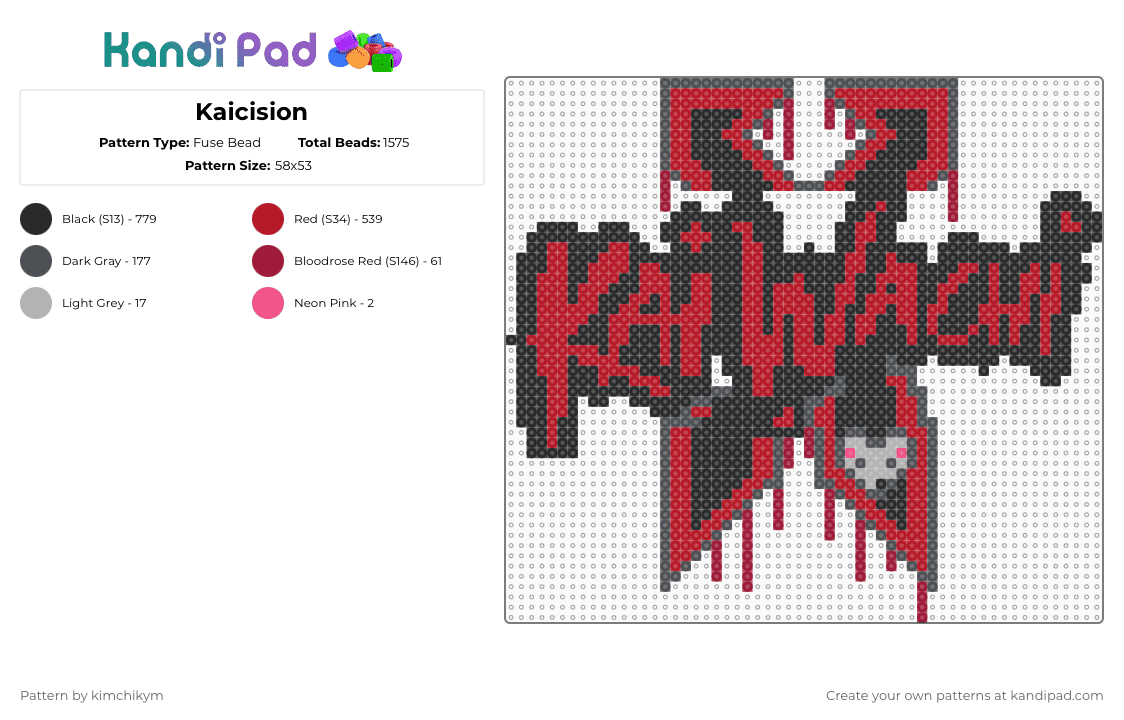 Kaicision - Fuse Bead Pattern by kimchikym on Kandi Pad - kai wachi,excision,mashup,dj,edm,music,logo,black,red
