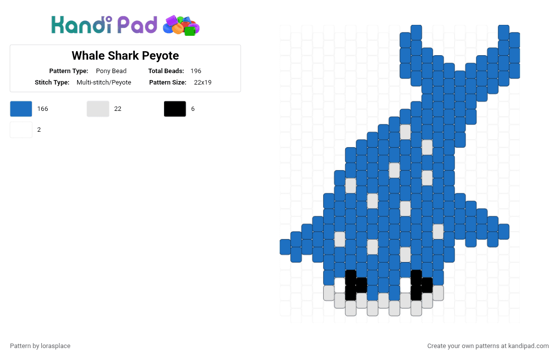 Whale Shark Peyote - Pony Bead Pattern by lorasplace on Kandi Pad - blue,whale shark,whale,shark,ocean,peyote,kandi,sea