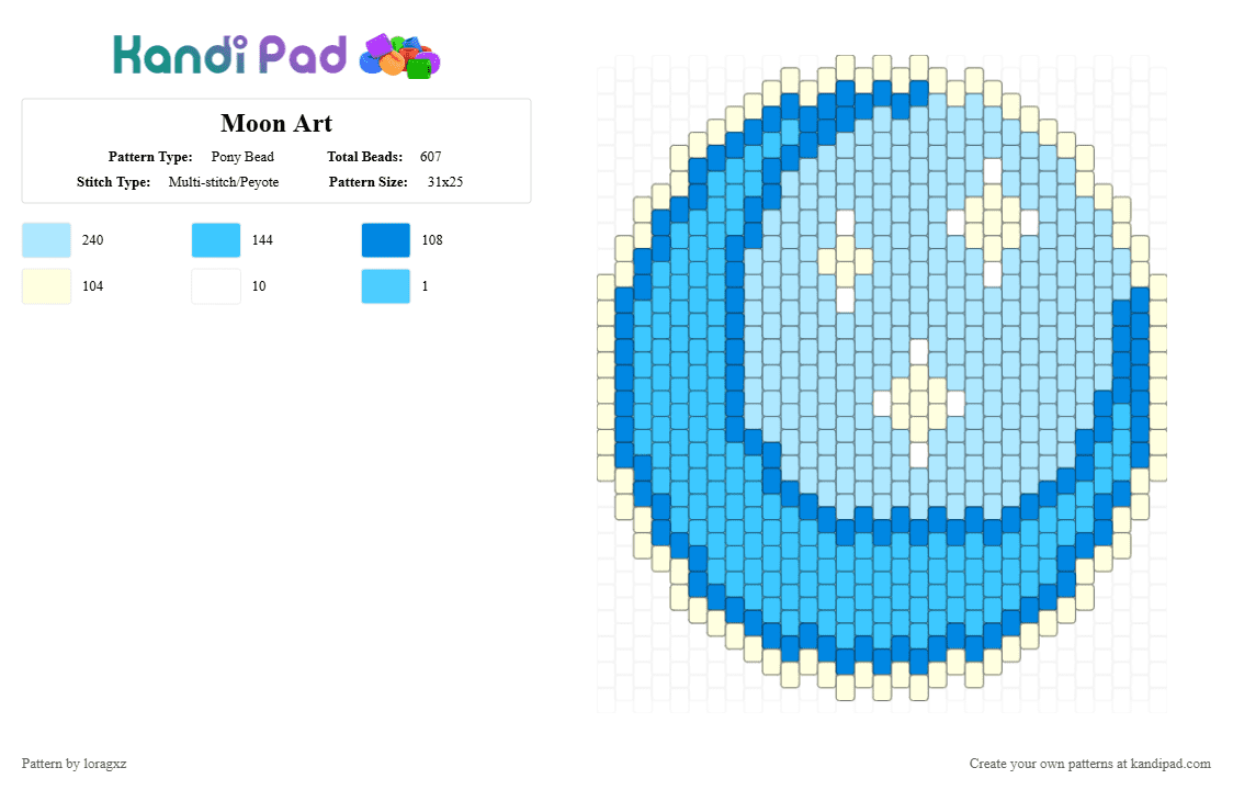 Moon Art - Pony Bead Pattern by lorasplace on Kandi Pad - light blue,moon,blue,yellow,bag,banner,peyote,kandi