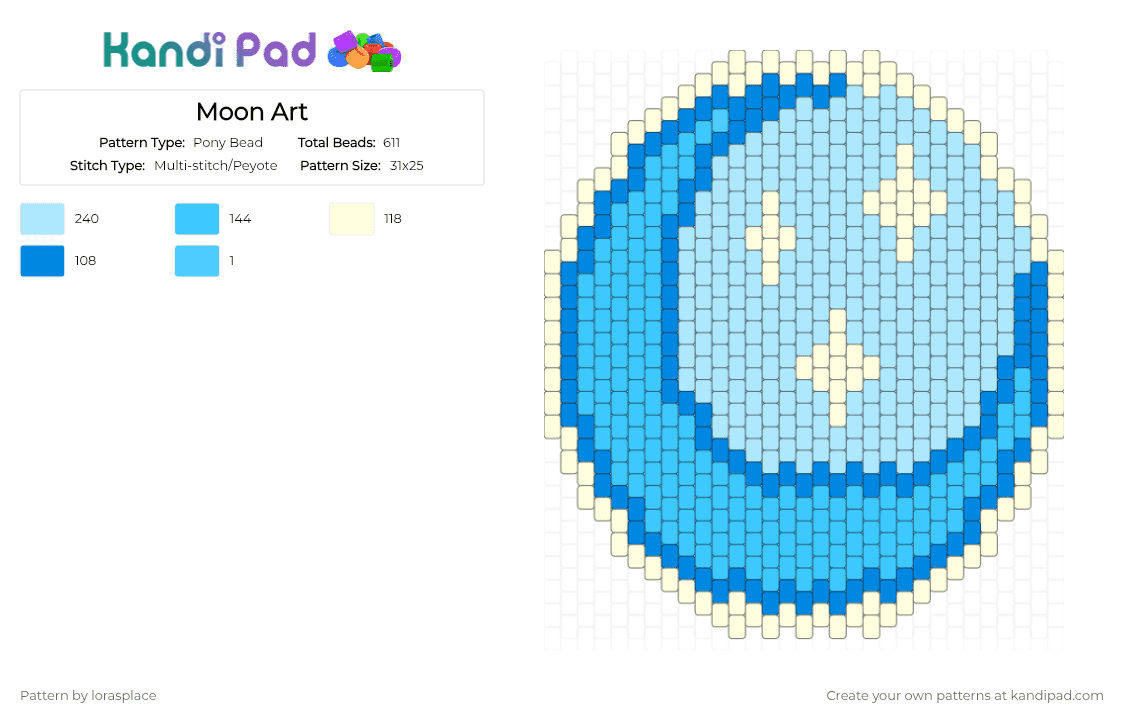 Moon Art - Pony Bead Pattern by lorasplace on Kandi Pad - light blue,moon,blue,yellow,bag,banner,peyote,kandi