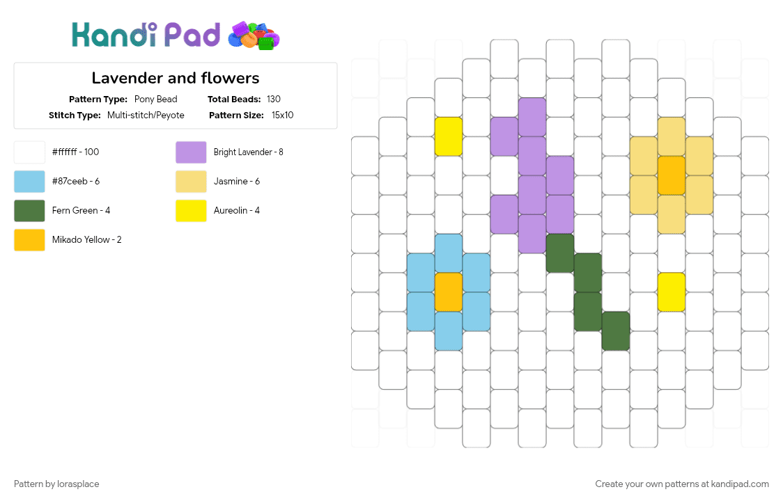 Lavender and flowers - Pony Bead Pattern by lorasplace on Kandi Pad - cotdembroidered, lavender, pink, white, yellow