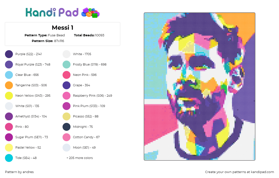 Messi 1 - Fuse Bead Pattern by andres on Kandi Pad - lionel messi,portrait,soccer,futbol,argentina,colorful,spirit,talent,worldwide,p