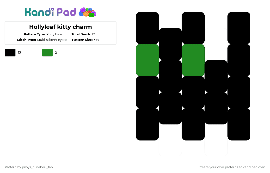 Hollyleaf kitty charm - Pony Bead Pattern by pilbys_number1_fan on Kandi Pad - black,warrior cats,warriors,cat,hollyleaf