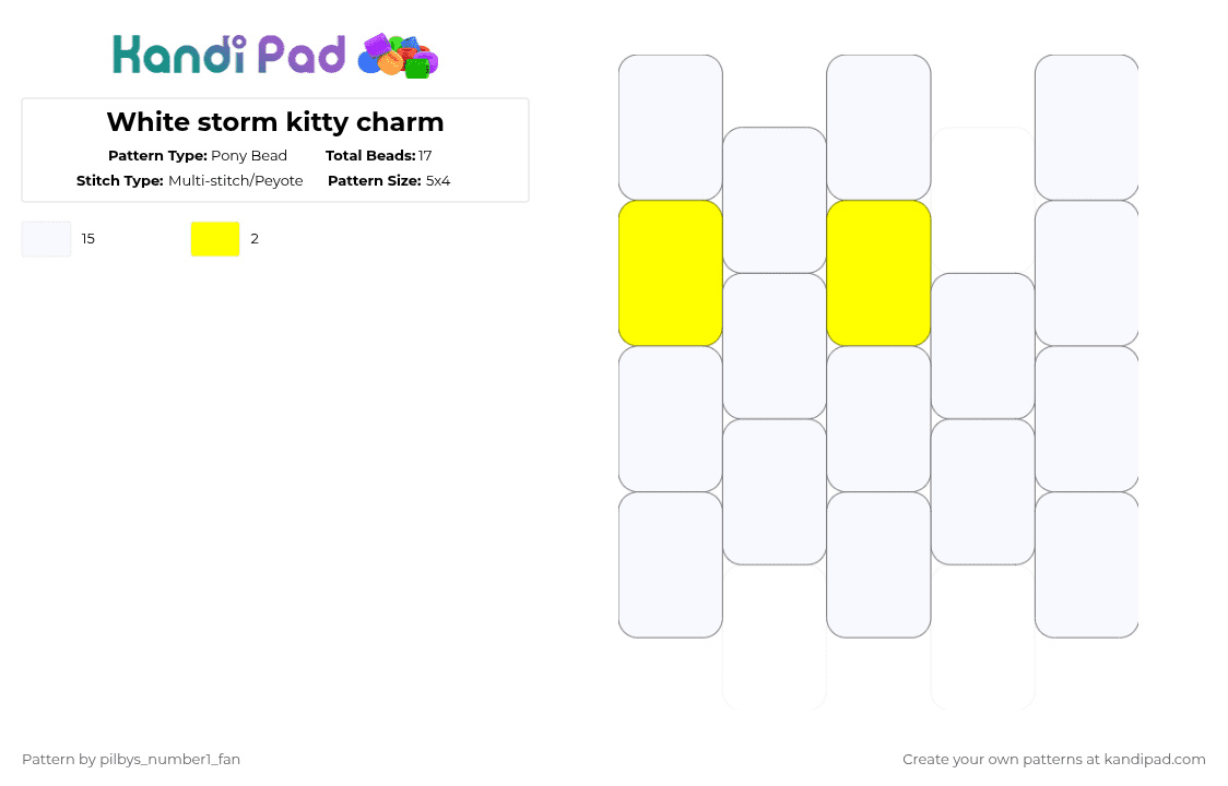 White storm kitty charm - Pony Bead Pattern by pilbys_number1_fan on Kandi Pad - white