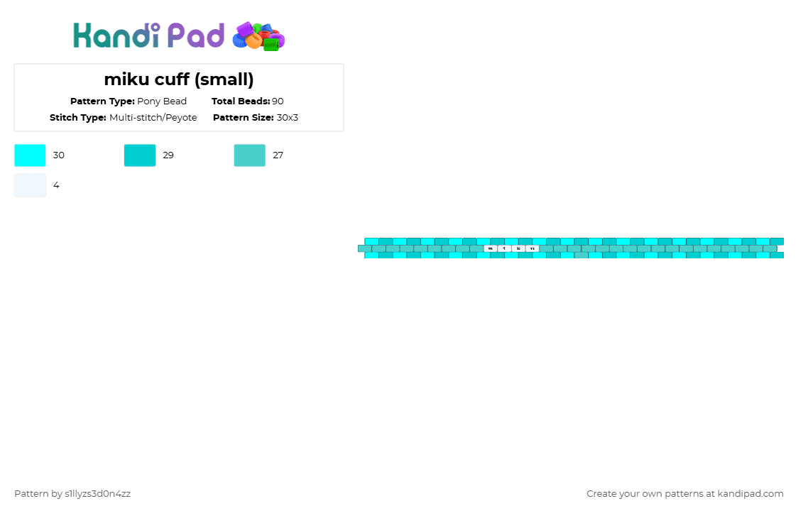 miku cuff (small) - Pony Bead Pattern by s1llyzs3d0n4zz on Kandi Pad - light blue