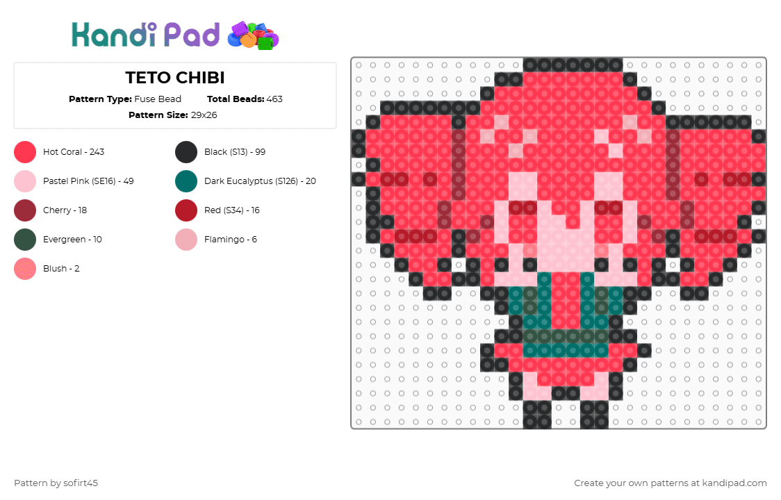 TETO CHIBI - Fuse Bead Pattern by sofirt45 on Kandi Pad - red
