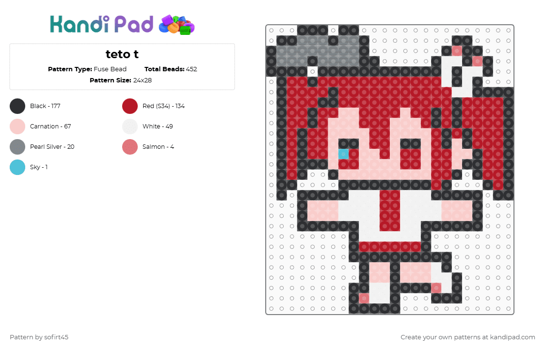 teto t - Fuse Bead Pattern by sofirt45 on Kandi Pad - red,beige