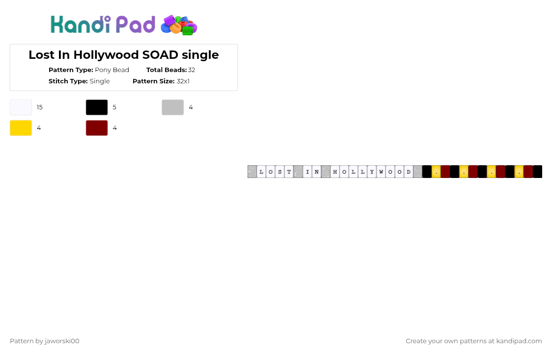Lost In Hollywood SOAD single - Pony Bead Pattern by jaworski00 on Kandi Pad - white,beige,yellow,brown,soad,musicians,music,rock music,system of a down,hollywood,red