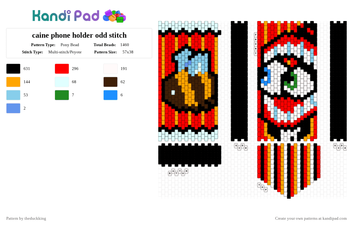 caine phone holder odd stitch - Pony Bead Pattern by theduckking on Kandi Pad - red,orange