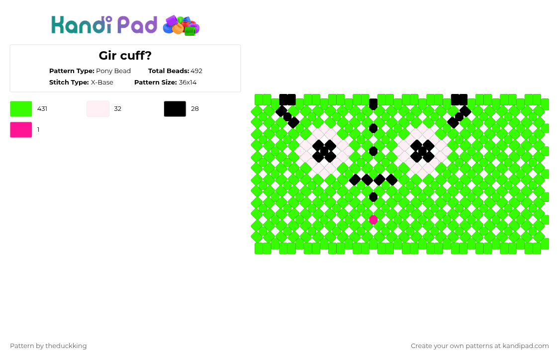 Gir cuff? - Pony Bead Pattern by theduckking on Kandi Pad - green