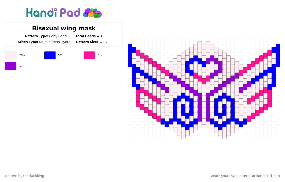 Bisexual wing mask - Pony Bead Pattern by theduckking on Kandi Pad - white,pink,purple