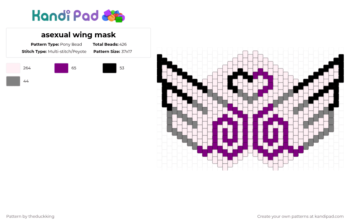 asexual wing mask - Pony Bead Pattern by theduckking on Kandi Pad - white,pink,gray