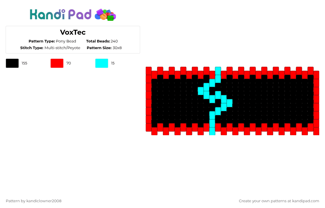 VoxTec - Pony Bead Pattern by theduckking on Kandi Pad - black,red