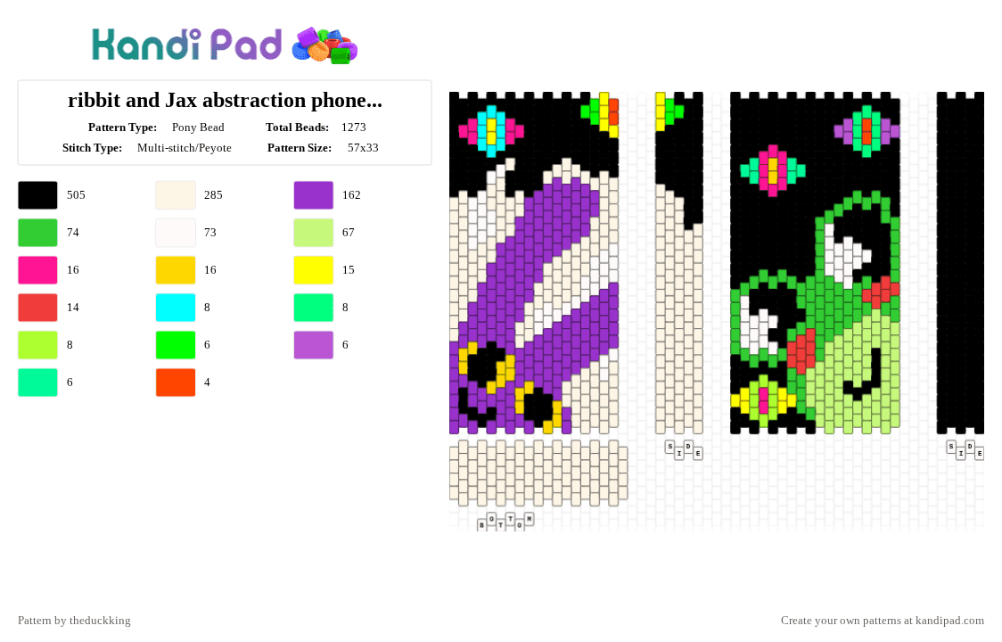 ribbit and Jax abstraction phone holder odd stitch - Pony Bead Pattern by theduckking on Kandi Pad - white,green,yellow,purple