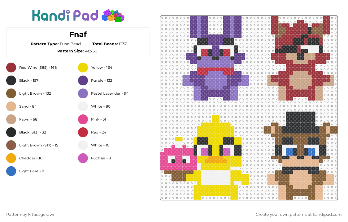 Fnaf - Fuse Bead Pattern by kittiesgorawr on Kandi Pad - red,tan,yellow,colorful