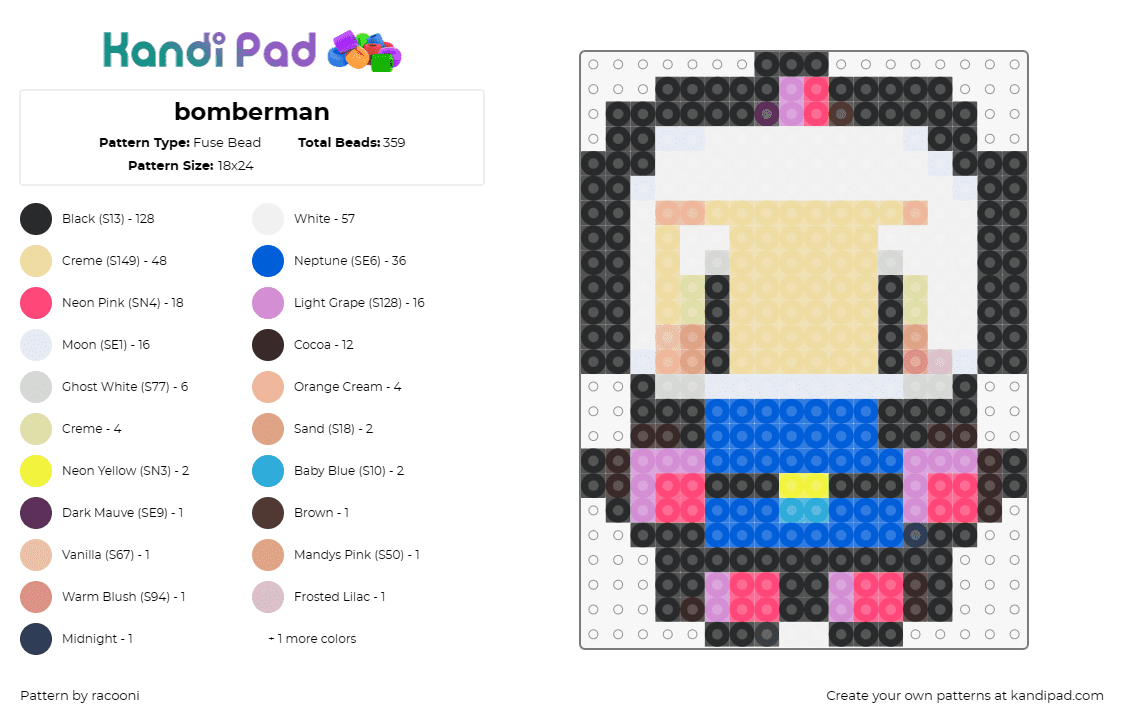 bomberman - Fuse Bead Pattern by racooni on Kandi Pad - bomberman,nintendo,konami,classic,video game,character,blue