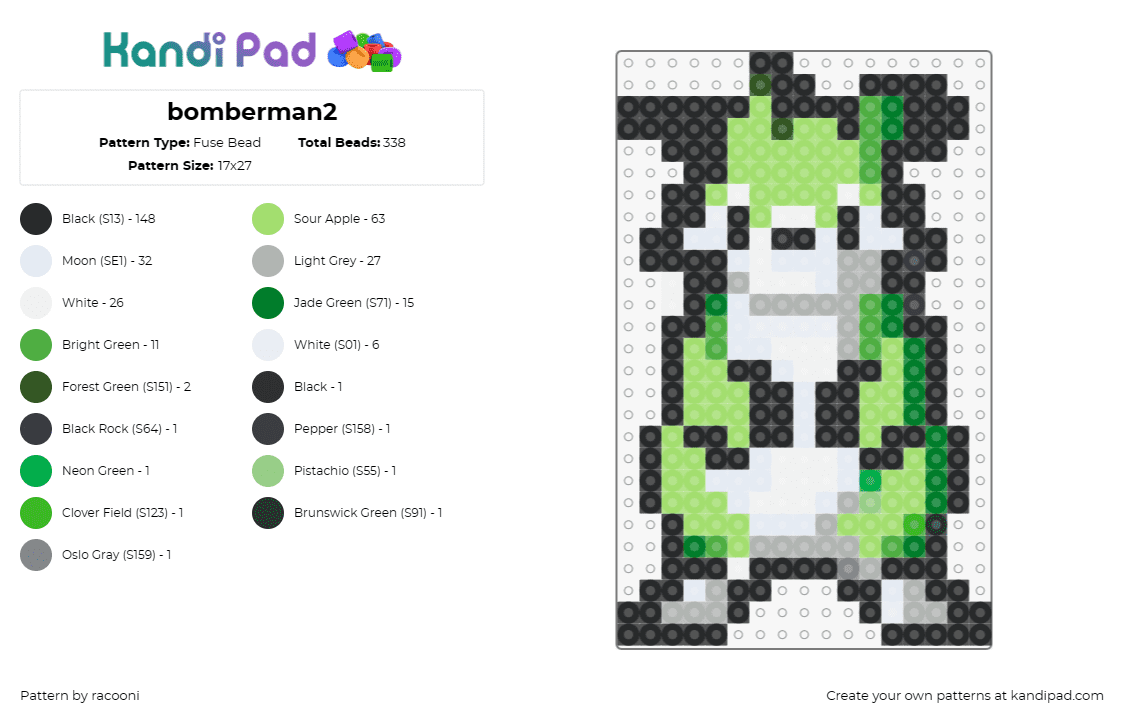 bomberman2 - Fuse Bead Pattern by racooni on Kandi Pad - green louie,bomberman,classic,video game,green