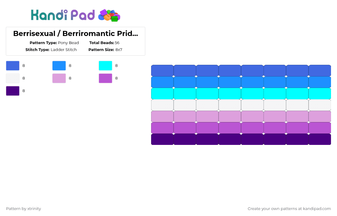Berrisexual / Berriromantic Pride Flag - Pony Bead Pattern by xtrinity on Kandi Pad - light blue,pink,berri,lgbtq,pride