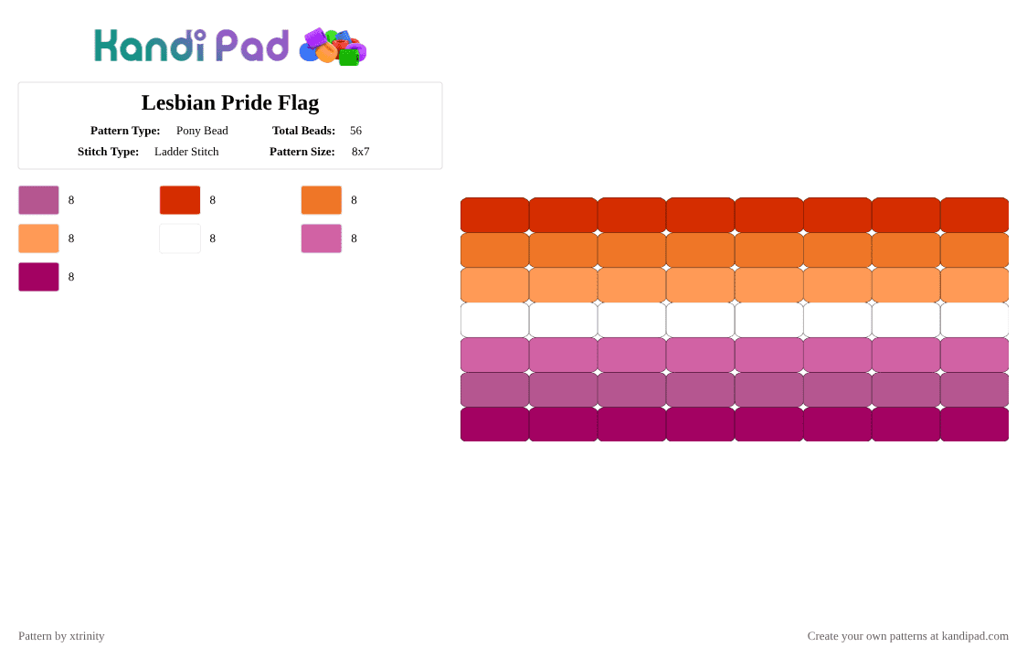 Lesbian Pride Flag - Pony Bead Pattern by xtrinity on Kandi Pad - pink,orange