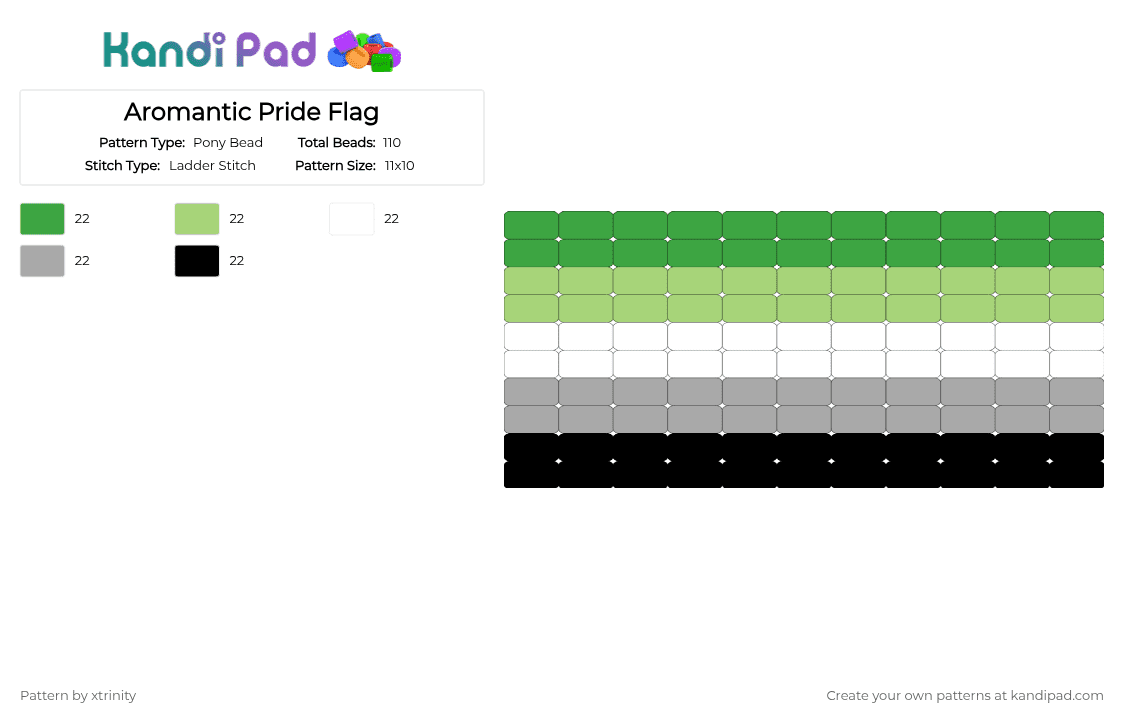 Aromantic Pride Flag - Pony Bead Pattern by xtrinity on Kandi Pad - green,beige,aromantic