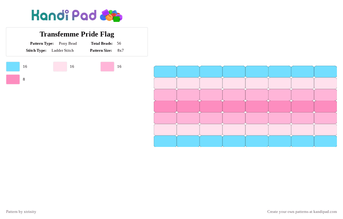 Transfemme Pride Flag - Pony Bead Pattern by xtrinity on Kandi Pad - light blue,pink,trans,transfemme