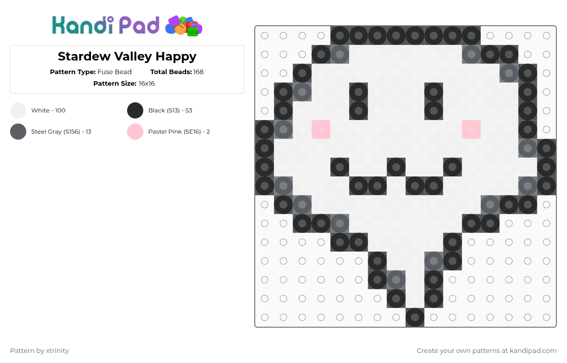Stardew Valley Happy - Fuse Bead Pattern by xtrinity on Kandi Pad - white,gray,stardew,stardewvalley