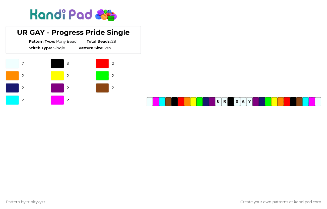 UR GAY - Progress Pride Single - Pony Bead Pattern by xtrinity on Kandi Pad - red,pink,lgbtq,urgay